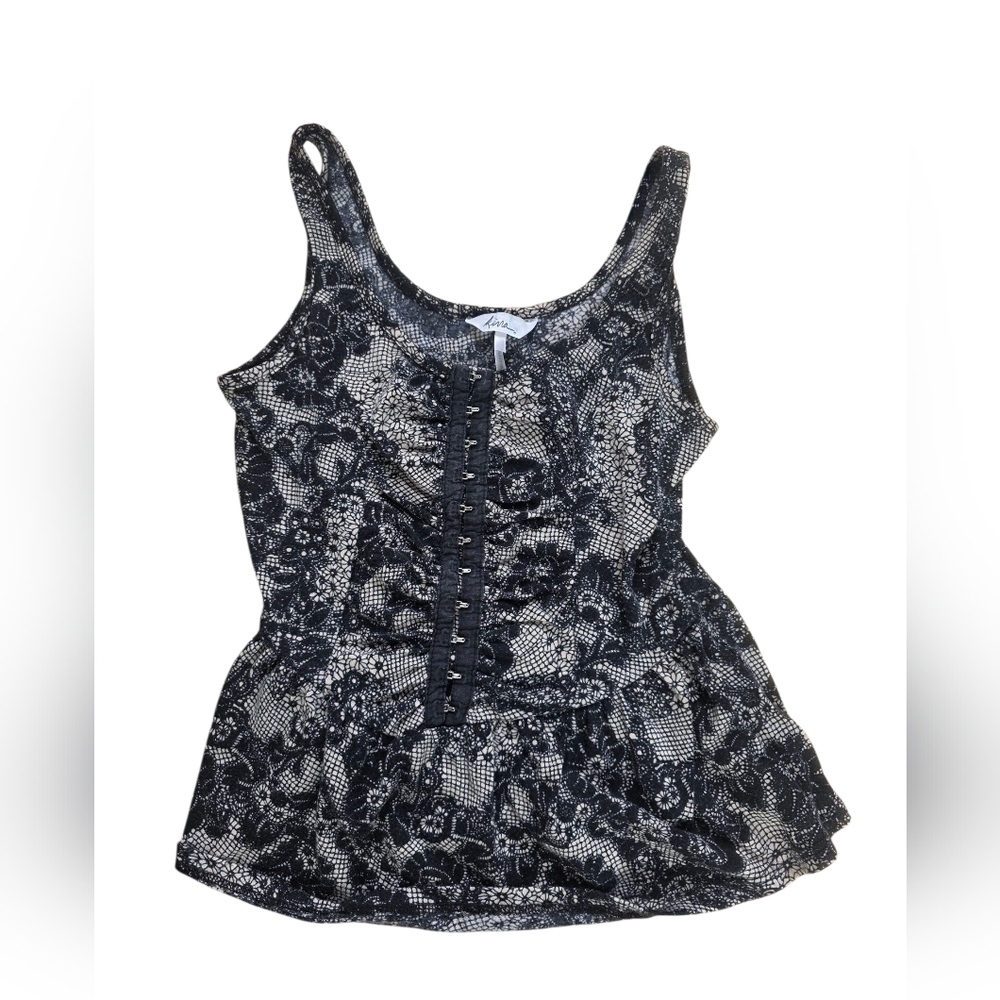 Kirra Hook & Eye Close Black Lacy Tank Top Size S